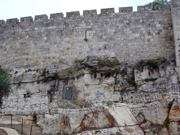 Middle of the north city wall.  This is the side of the walled city most vulnerable to invaders, so the height of the wall was enhanced by quarrying out the limestone beneath it.  The door leads into one of many subsurface quarries underneath this part of the Old City.