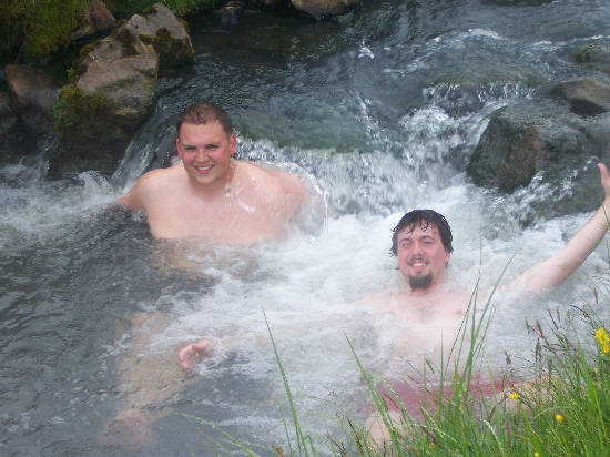 Todd and Rob soaking in an Icelandic stream.