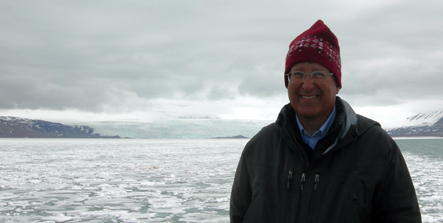 With the Nordenskiold Glacier in the background, along with pack ice, this is as far as I can tell the northernmost Wooster geologist on June 27, 2009 (at N78.64044°, E16.43892°).  He certainly is the coldest Wooster geologist on this date.