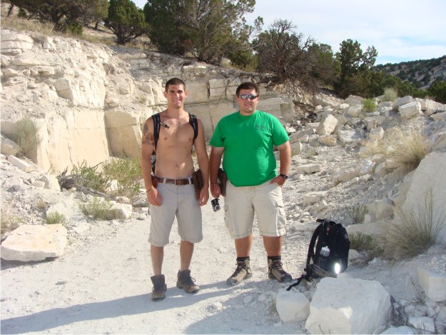Below, Phil (left) and Bill (right) are eager to begin work in one of the quarries located on White Hill.  Although only 8:00 am, the morning temperatures are in the mid-70s, but they will rise to the mid-90s by the afternoon.  