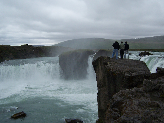 The Woo Crew stands at the edge of Godafoss, "waterfall of the gods."