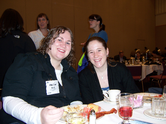Heather Hunt '09 (left) and Elyssa Krivicich '09 (right) at the AWG Breakfast.