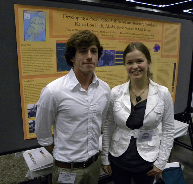 Terry Workman and Alena Giesche presented results of their work in Alaska. Their poster entitled DEVELOPING A PROXY RECORD FOR MOISTURE VARIABILITY THROUGH THE HOLOCENE FOR THE KENAI LOWLANDS, ALASKA, KENAI NATIONAL WILDLIFE REFUGE