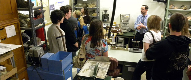 Dr. Saja showing us the CMNH mineralogy collections and research facilities.
