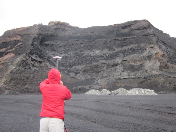 Aleks ('14, Dickinson) uses a GPS and a laser range finder to "shoot" the quarry walls.