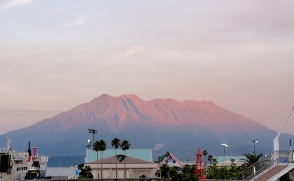 Sakurajima at sunset, from Kagoshima.