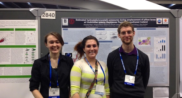 Ellie (left), Mary (center, and Alex (right) presented their posters in a physical volcanology session at AGU 2013.