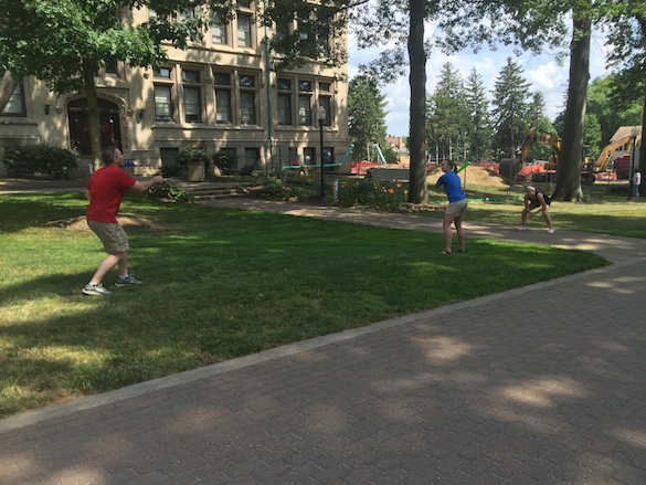 It's not all work, of course. We occasionally take breaks to play wiffle ball and frisbee on the quad.
